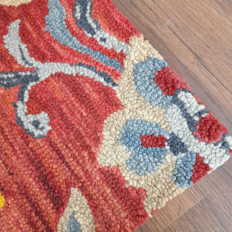 Wool Hand Tufted Floral Beautiful Brown & Red Tones Carpet | Loop Pile | Avioni -90cm x 150cm (~3×5 Feet)