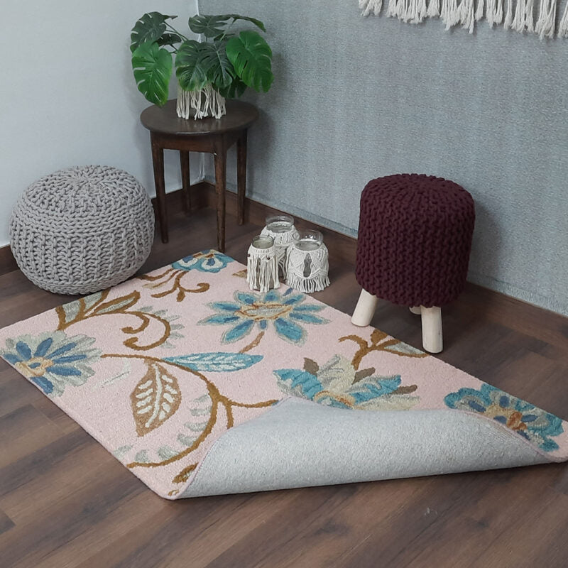Winter Sale | Wool Hand Tufted Beautiful Floral Cozy Carpet | Loop Pile | Avioni -90cm x 150cm (~3×5 Feet)