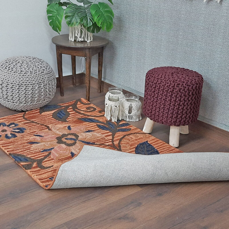 Wool Hand Tufted Beautiful Floral Cozy Carpet | Loop Pile | Avioni -90cm x 150cm (~3×5 Feet)