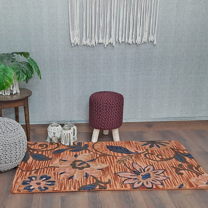 Wool Hand Tufted Beautiful Floral Cozy Carpet | Loop Pile | Avioni -90cm x 150cm (~3×5 Feet)