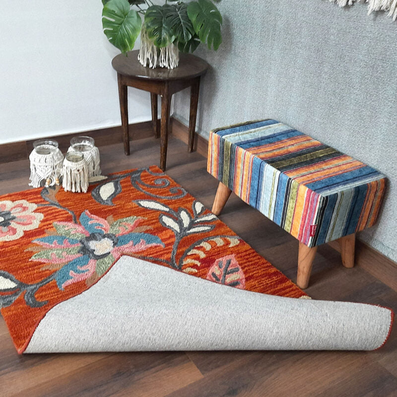 Wool Floral Beautiful Brown Hand Tufted Carpet | Loop Pile Rug | Avioni -90cm x 150cm (~3×5 Feet)