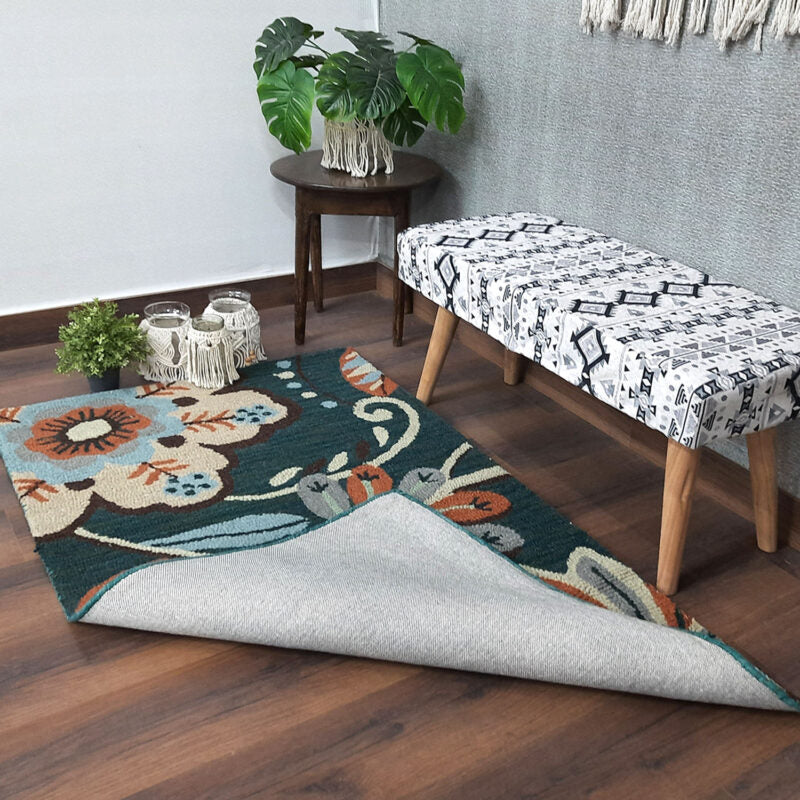 Wool Floral Hand Tufted Beautiful Carpet | Loop Pile Rug | Avioni -90cm x 150cm (~3×5 Feet)
