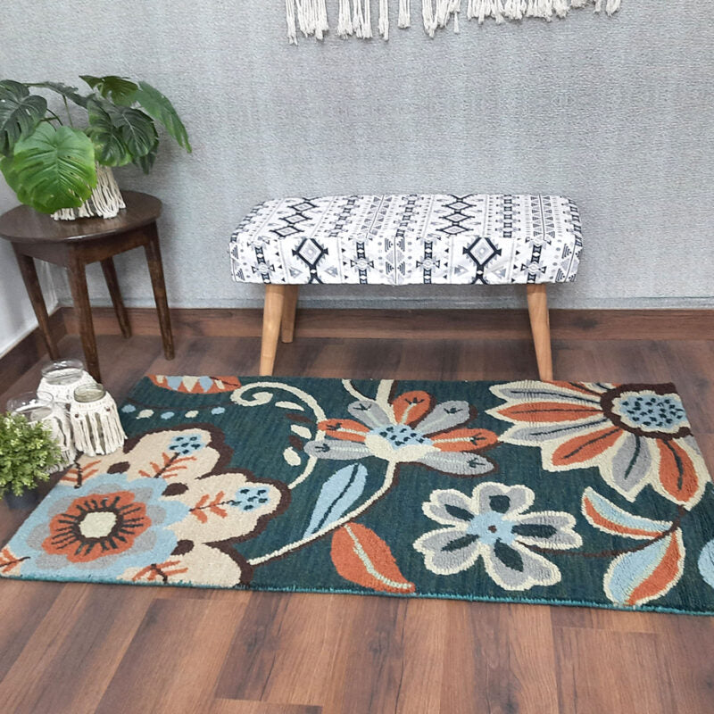 Wool Floral Hand Tufted Beautiful Carpet | Loop Pile Rug | Avioni -90cm x 150cm (~3×5 Feet)