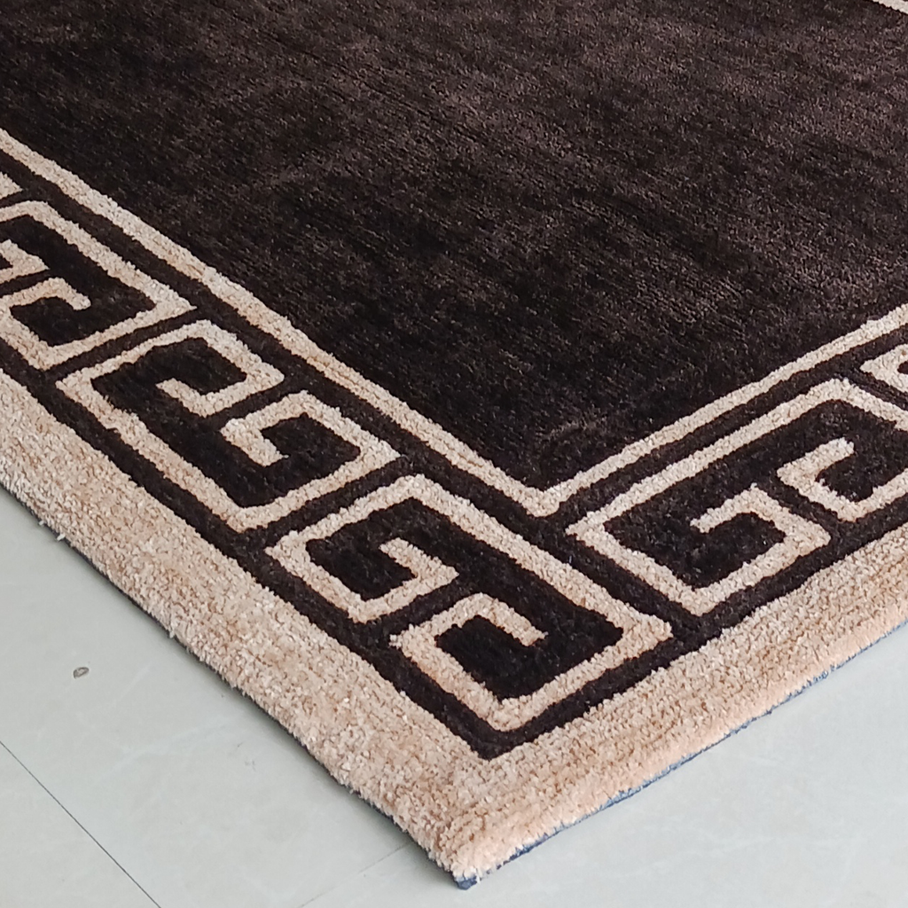 Avioni Luxury Collection- Plush Luxury Coffee and Beige Carpet with Greek Border Design -Different Sizes- Carpet for Living Room