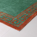 Avioni Luxury Collection- Plush Luxury Green and Golden Mustard Carpet with Greek Border Design -Different Sizes- Carpet for Living Room
