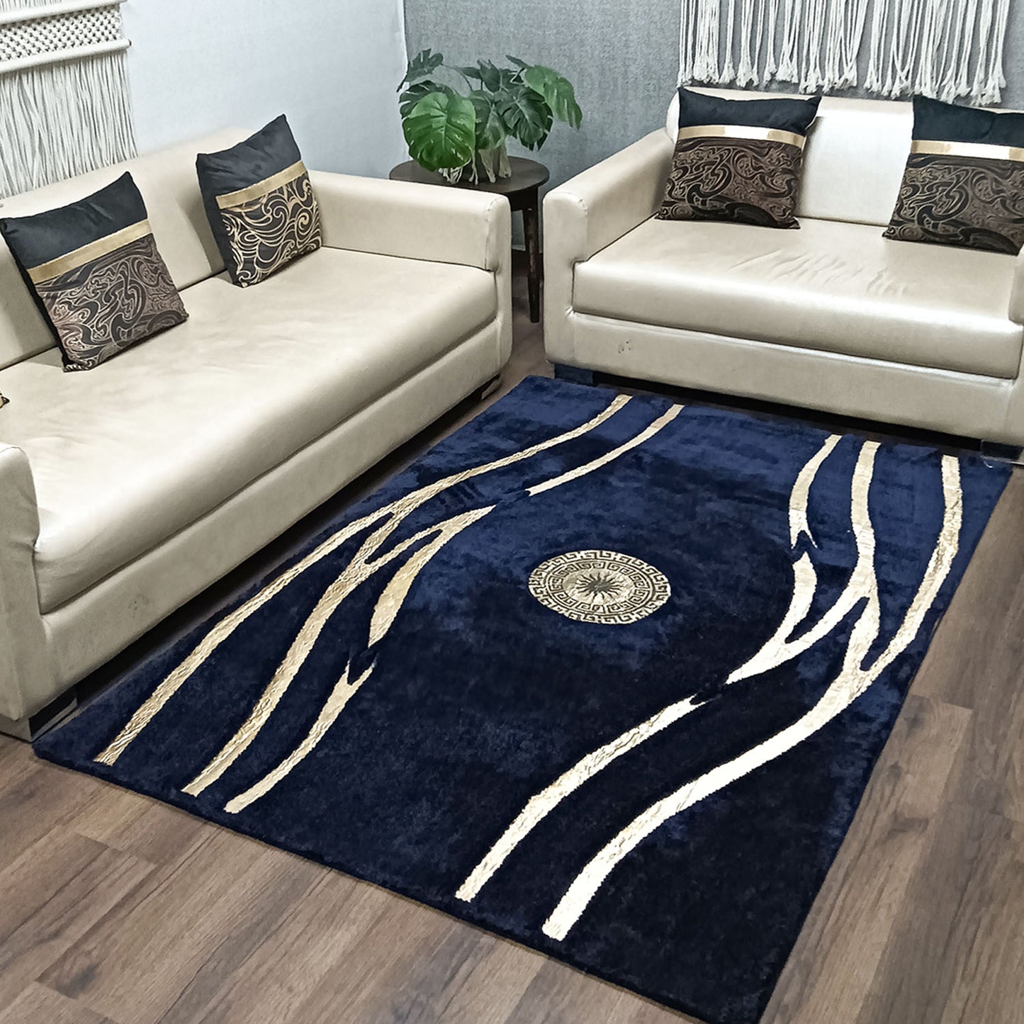 Avioni Divine Collection | Luxury Golden Touch With Blue Cross Design Soft And Plush Handmade Living Room Rugs | Different Sizes | Carpet for Living Room