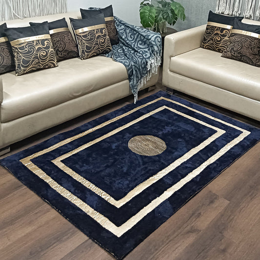 Avioni Divine Collection | Luxury Golden Touch With Blue Border Soft And Plush Handmade Living Room Rugs | Different Sizes | Carpet for Living Room