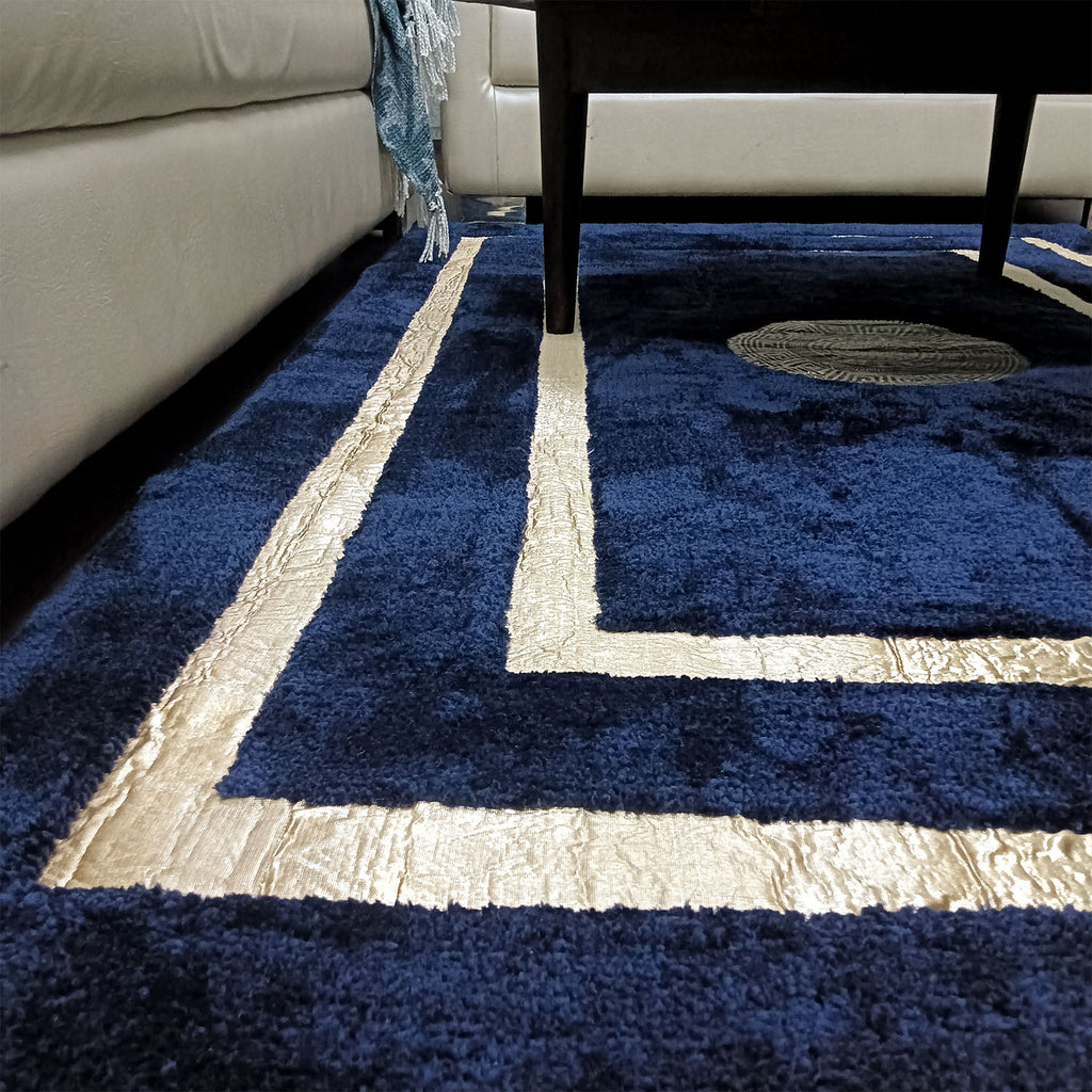 Avioni Divine Collection | Luxury Golden Touch With Blue Border Soft And Plush Handmade Living Room Rugs | Different Sizes | Carpet for Living Room