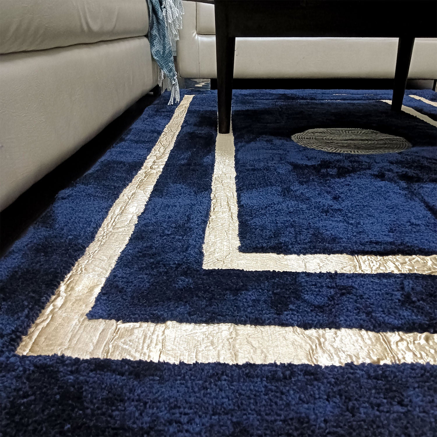 Avioni Divine Collection | Luxury Golden Touch With Blue Border Soft And Plush Handmade Living Room Rugs | Different Sizes | Carpet for Living Room