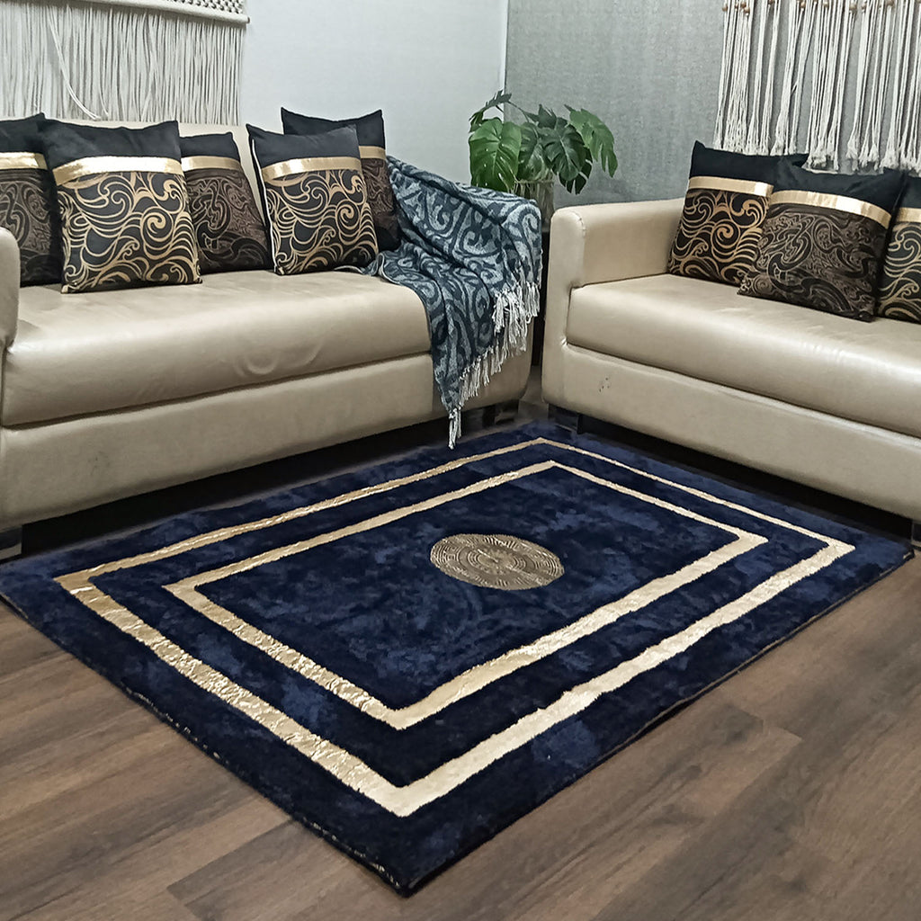 Avioni Divine Collection | Luxury Golden Touch With Blue Border Soft And Plush Handmade Living Room Rugs | Different Sizes | Carpet for Living Room