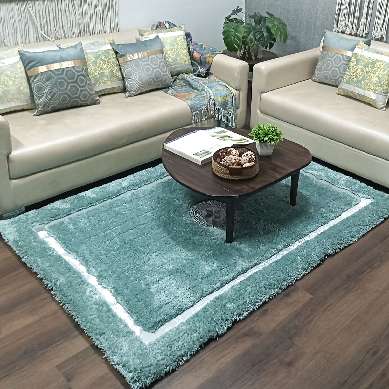 Avioni Divine Collection | Luxury Silver Touch With Aqua Soft And Plush Handmade Living Room Rugs | Different Sizes | Carpet for Living Room