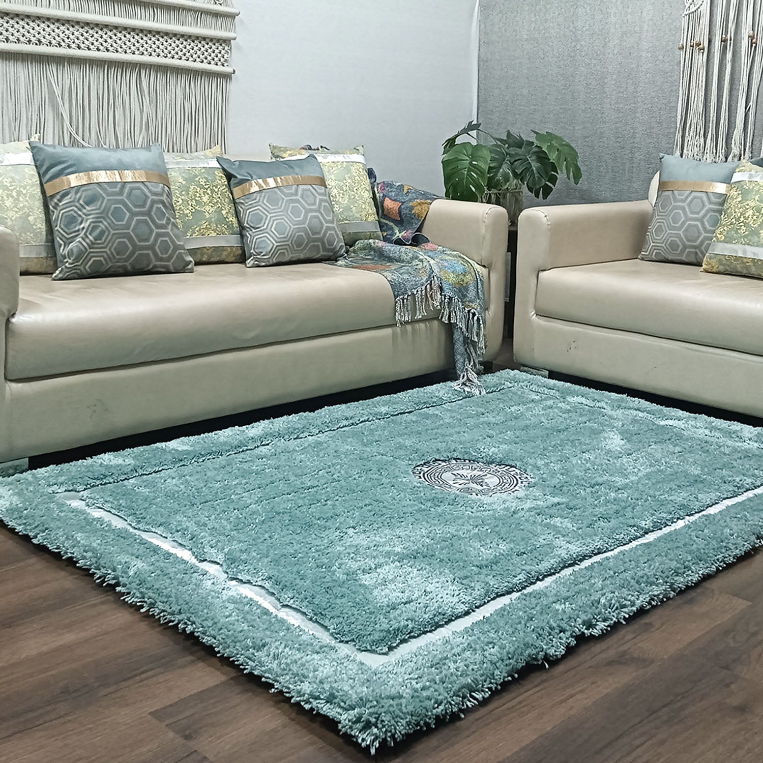 Avioni Divine Collection | Luxury Silver Touch With Aqua Soft And Plush Handmade Living Room Rugs | Different Sizes | Carpet for Living Room