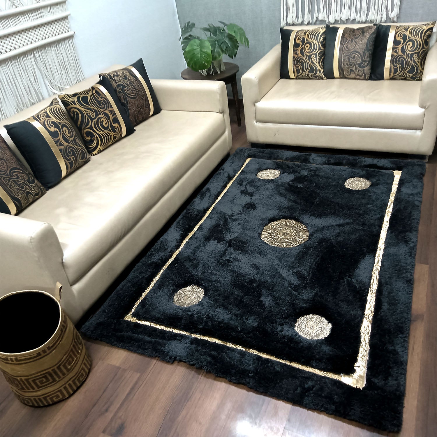 Avioni Divine Collection | Luxury Golden Touch With Black Soft And Plush Living Room Rugs | Different Sizes | Carpet for Living Room