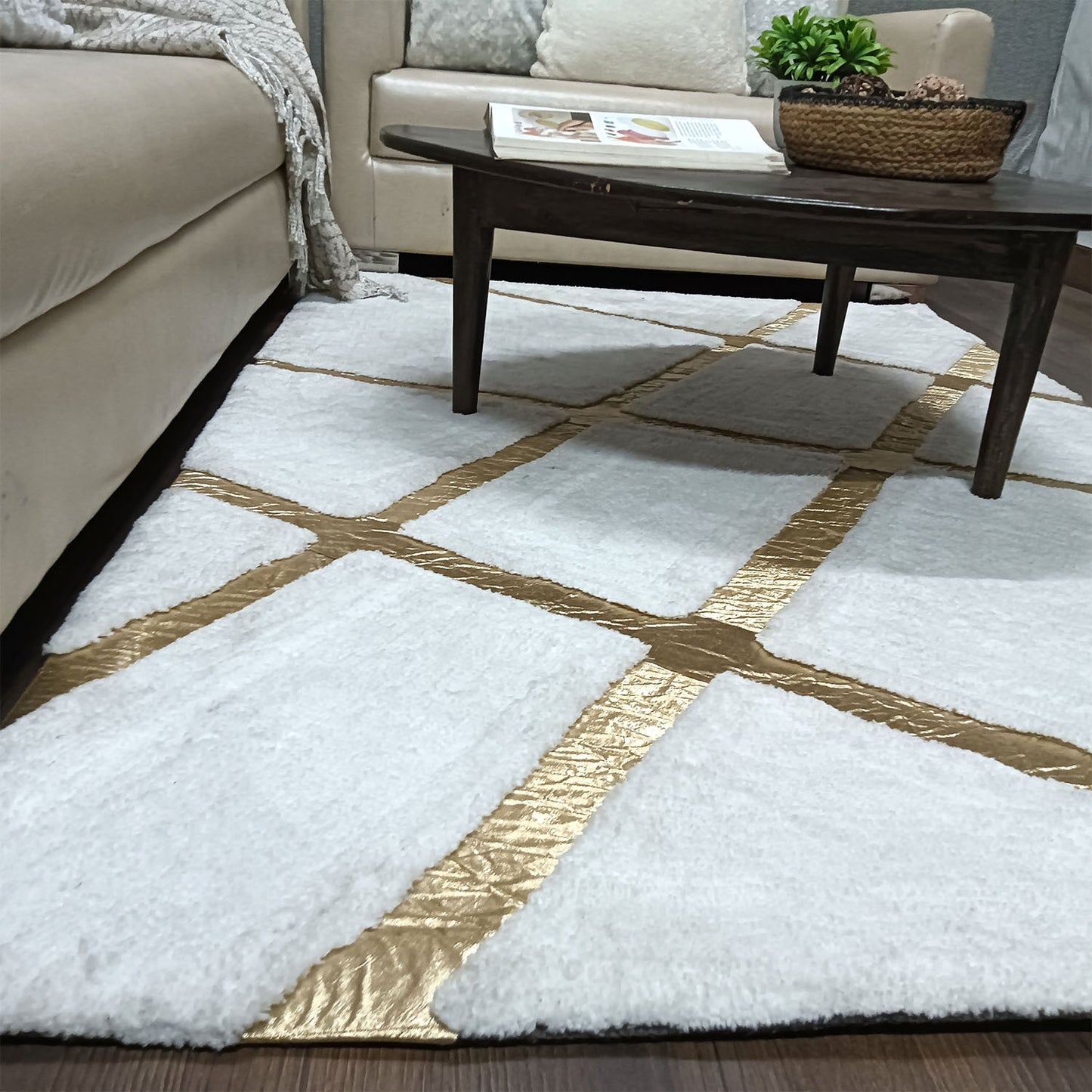 Avioni Divine Collection | Luxury Golden Touch With White Soft And Plush Living Room Rugs | Different Sizes | Carpet for Living Room