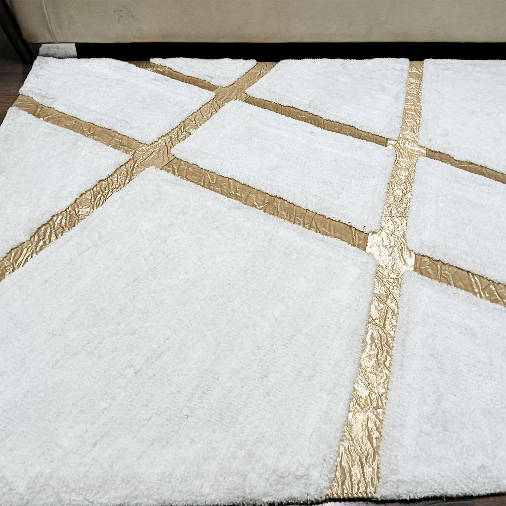 Avioni Divine Collection | Luxury Golden Touch With White Soft And Plush Living Room Rugs | Different Sizes | Carpet for Living Room