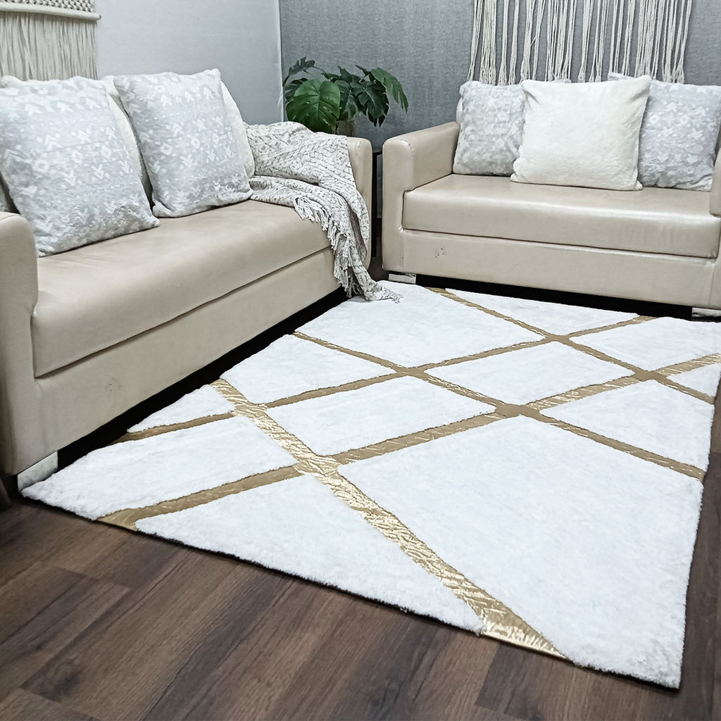 Avioni Divine Collection | Luxury Golden Touch With White Soft And Plush Living Room Rugs | Different Sizes | Carpet for Living Room