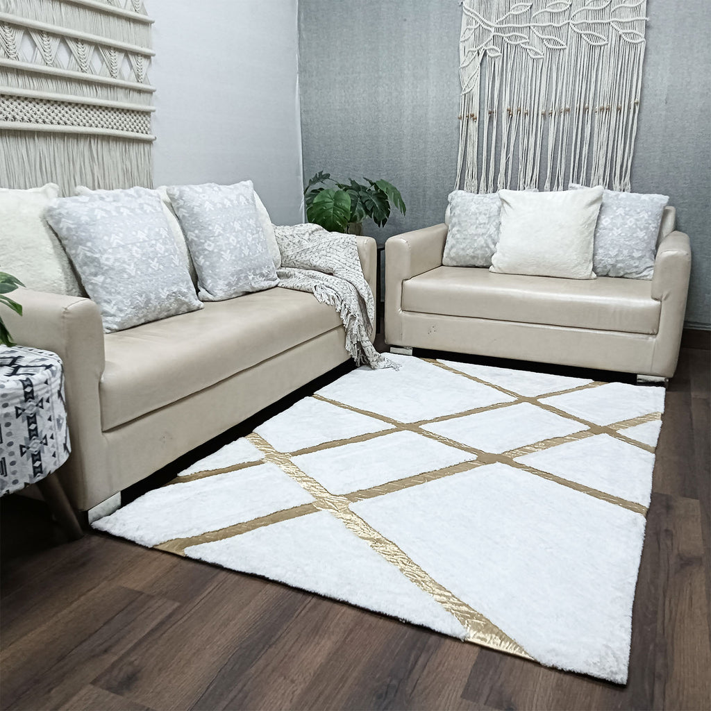 Avioni Divine Collection | Luxury Golden Touch With White Soft And Plush Living Room Rugs | Different Sizes | Carpet for Living Room