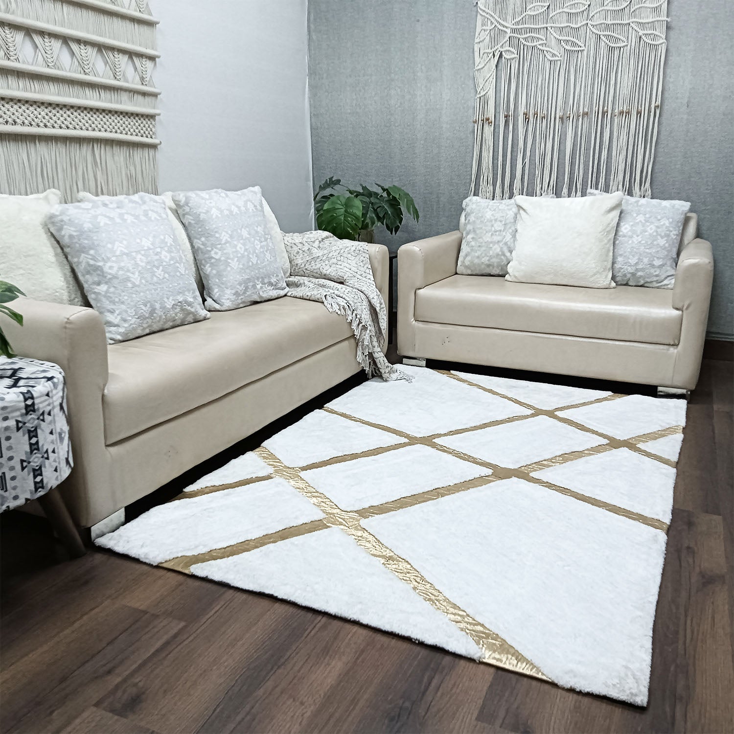 Avioni Divine Collection | Luxury Golden Touch With White Soft And Plush Living Room Rugs | Different Sizes | Carpet for Living Room