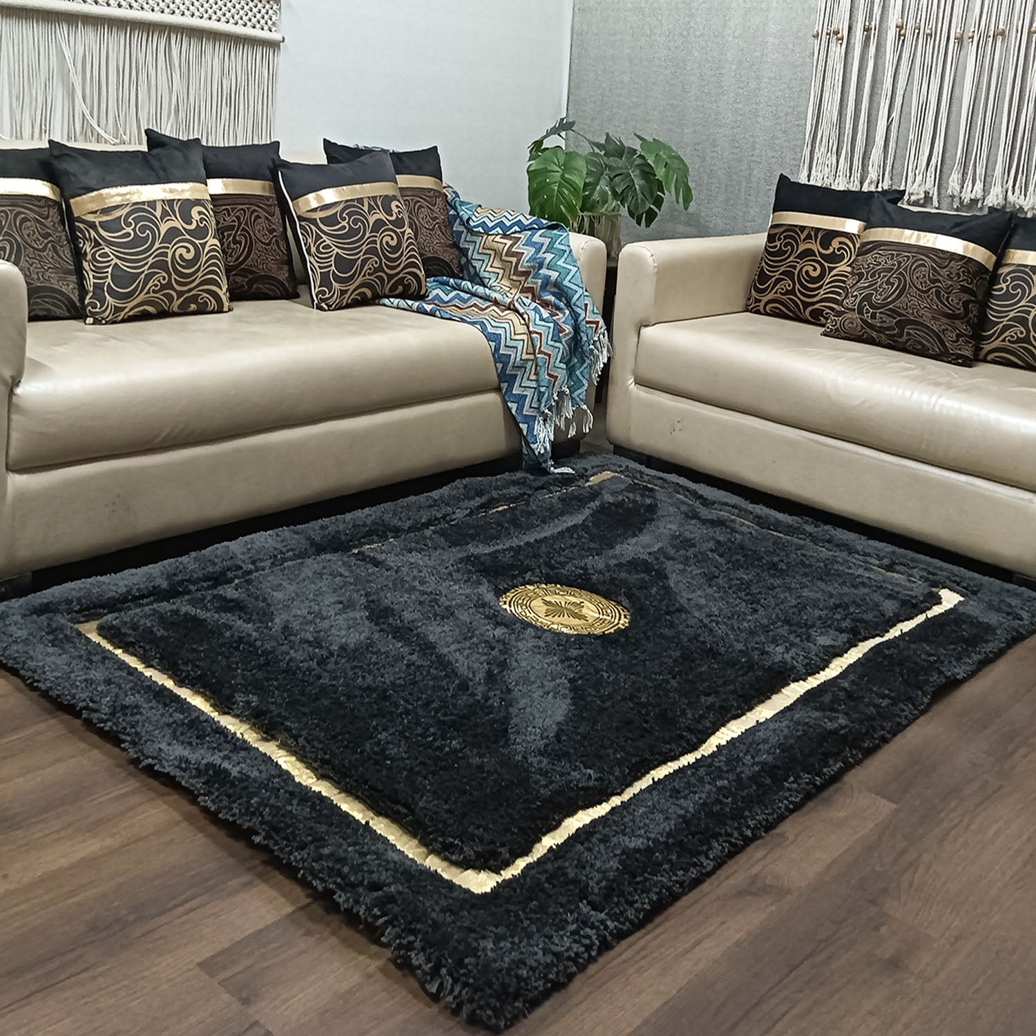 Avioni Divine Collection | Luxury Golden Touch With Black  Soft And Plush Handmade Living Room Rugs | Different Sizes | Carpet for Living Room