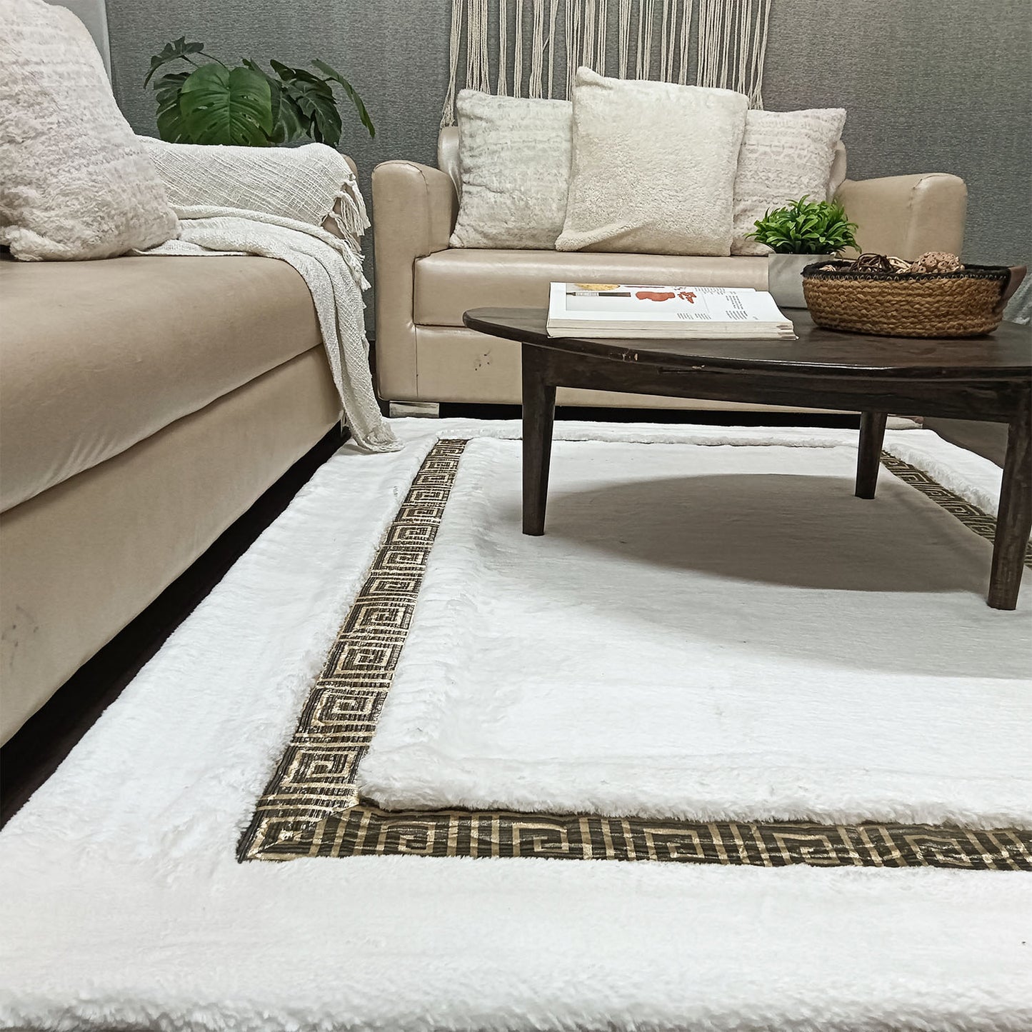 Avioni Divine Collection | Luxury Golden Touch With White/Cream Plain Soft And Plush Handmade Living Room Rugs | Different Sizes | Carpet for Living Room