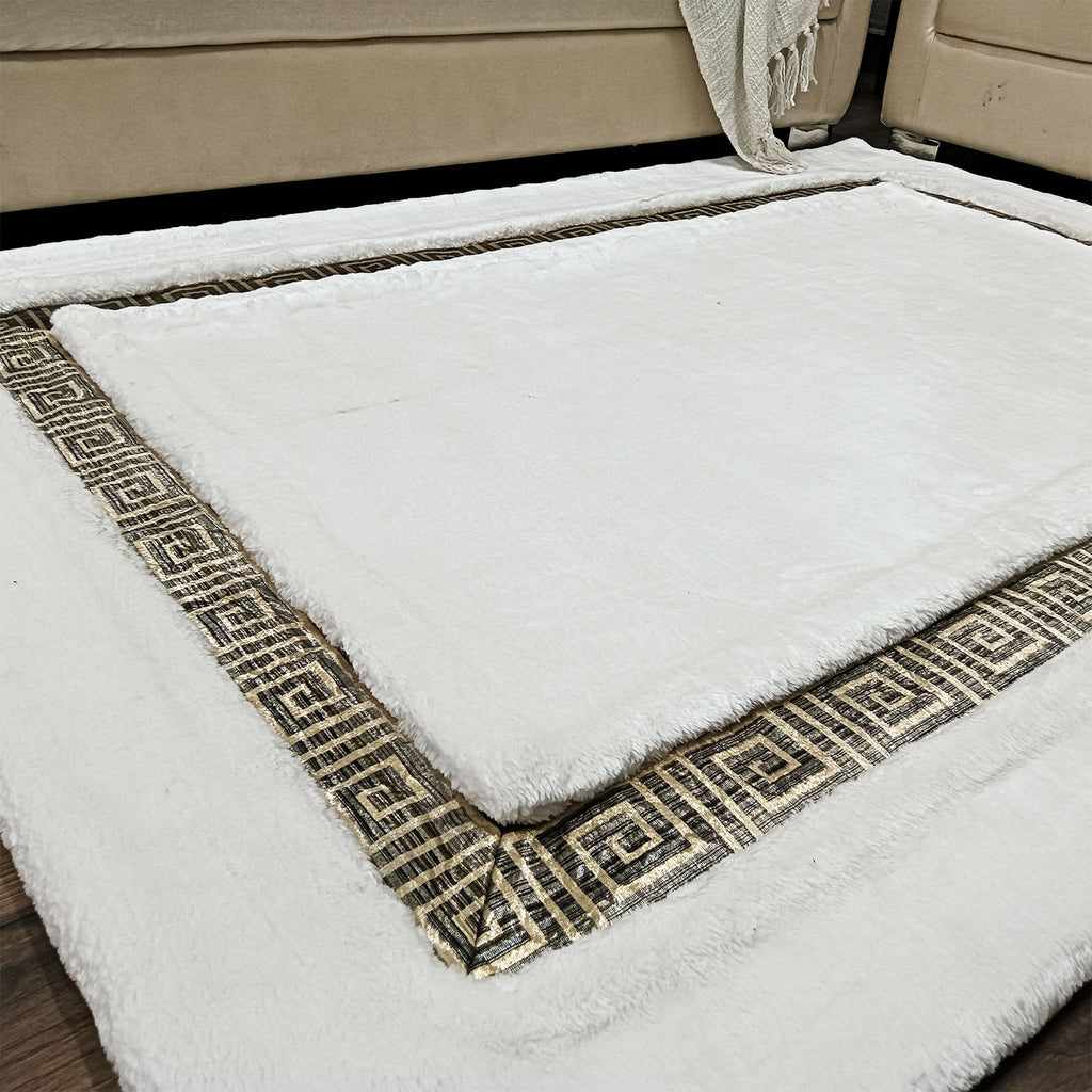 Avioni Divine Collection | Luxury Golden Touch With White/Cream Plain Soft And Plush Handmade Living Room Rugs | Different Sizes | Carpet for Living Room