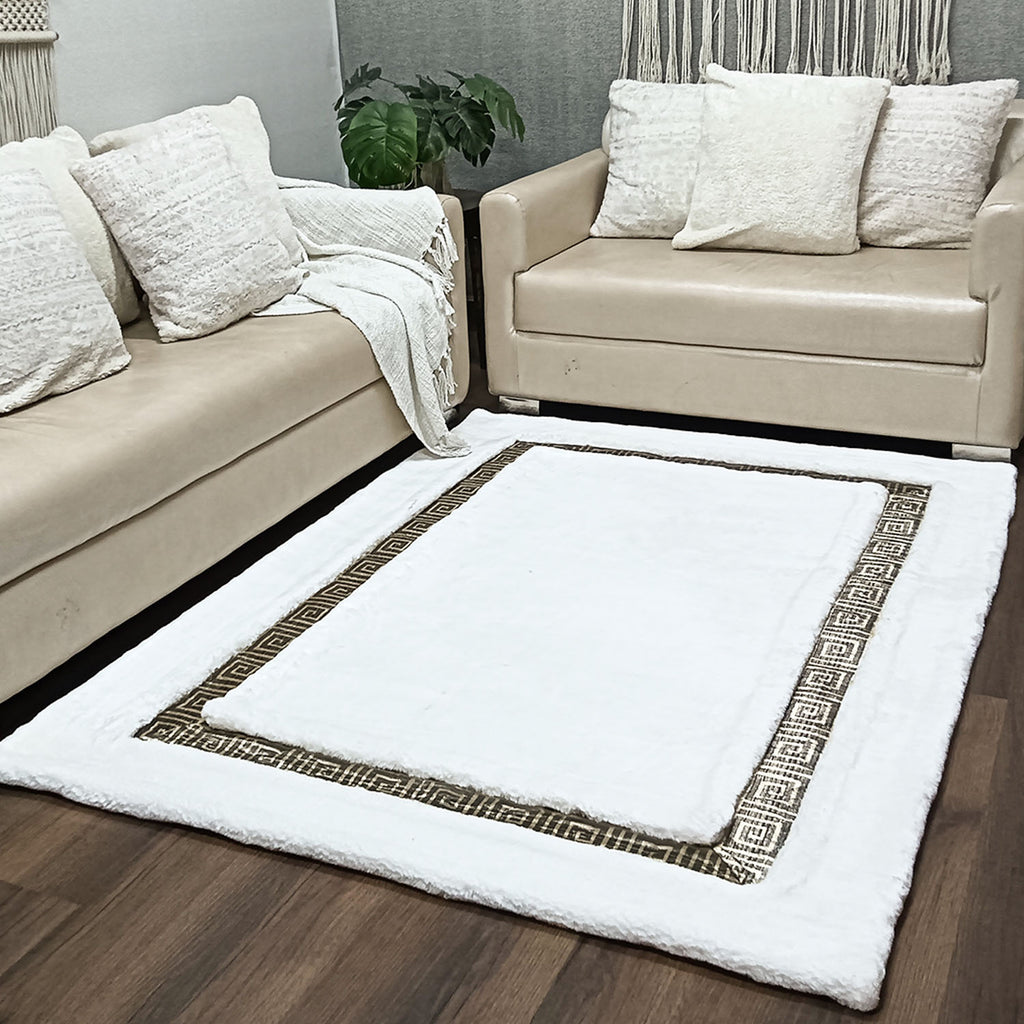 Avioni Divine Collection | Luxury Golden Touch With White/Cream Plain Soft And Plush Handmade Living Room Rugs | Different Sizes | Carpet for Living Room