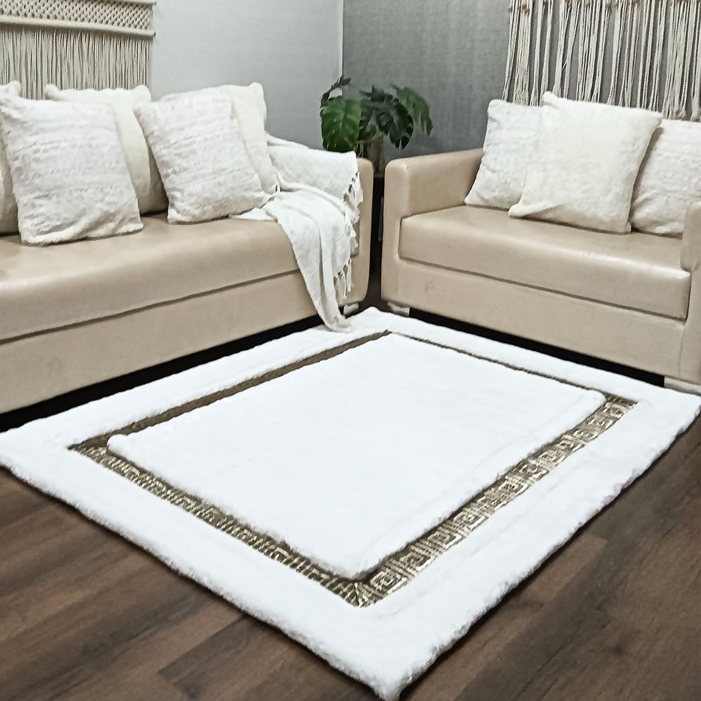 Avioni Divine Collection | Luxury Golden Touch With White/Cream Plain Soft And Plush Handmade Living Room Rugs | Different Sizes | Carpet for Living Room