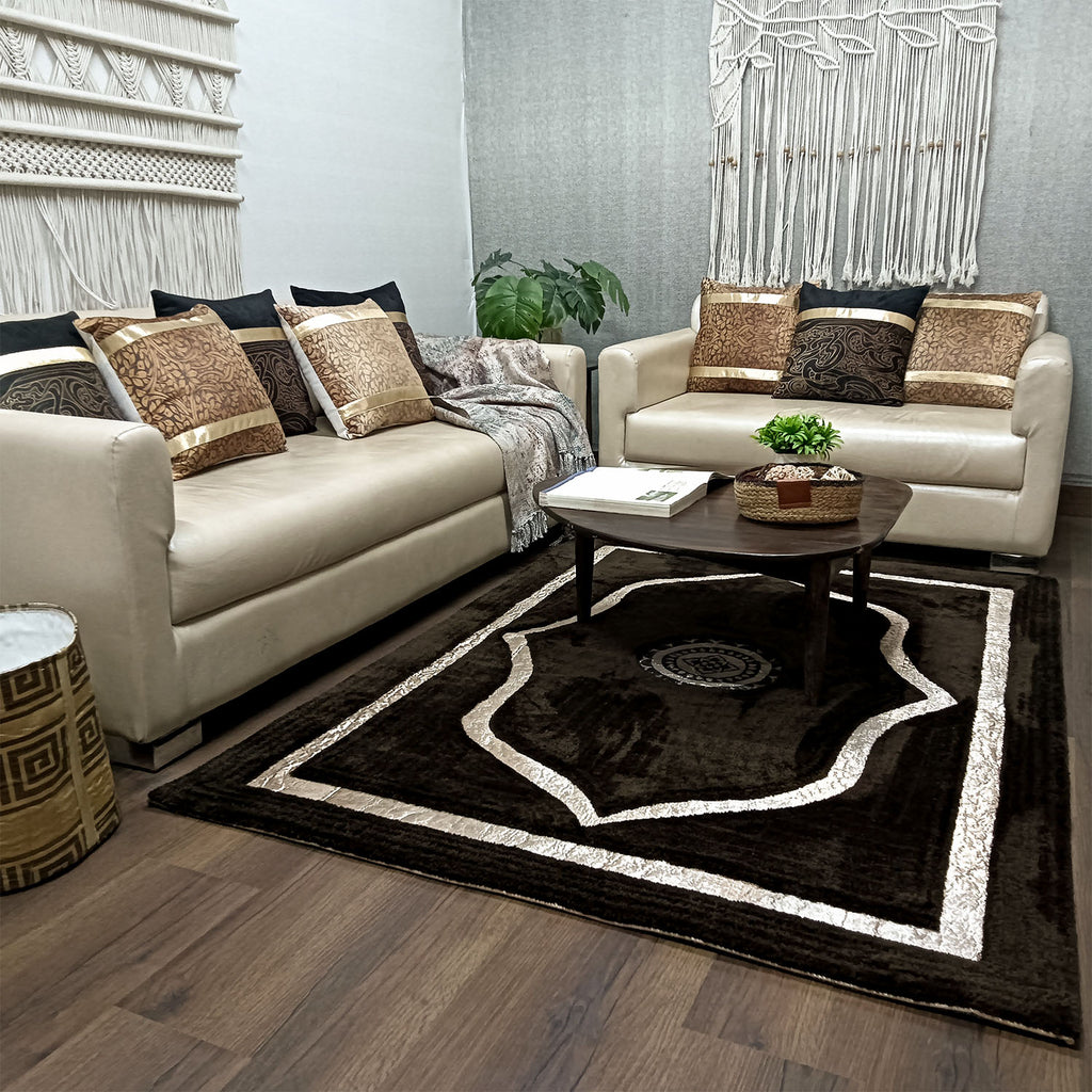 Avioni Divine Collection | Luxury Golden Touch With Coffee Ethnic Design Soft And Plush Handmade Living Room Rugs | Different Sizes | Carpet for Living Room