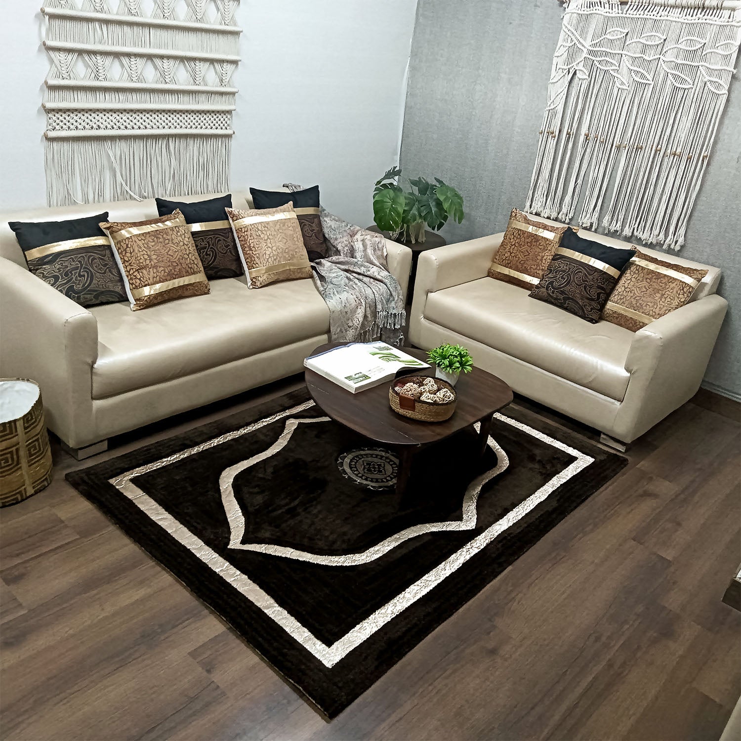 Avioni Divine Collection | Luxury Golden Touch With Coffee Ethnic Design Soft And Plush Handmade Living Room Rugs | Different Sizes | Carpet for Living Room