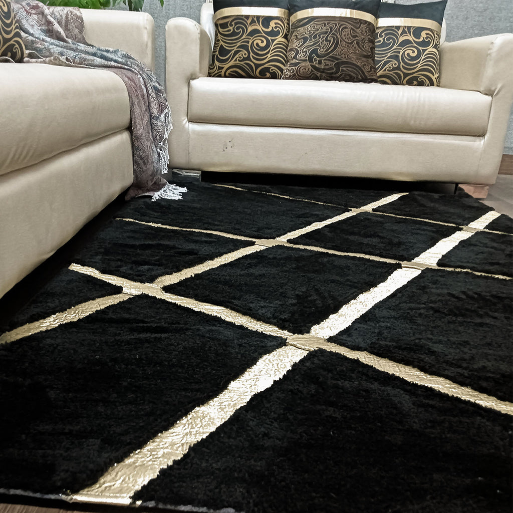 Avioni Divine Collection | Luxury Golden Touch With Black Cross Soft And Plush Handmade Living Room Rugs | Different Sizes | Carpet for Living Room
