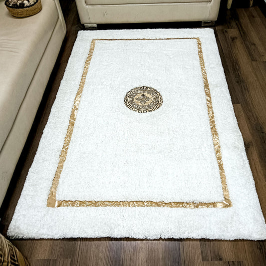 Avioni Divine Collection | Luxury Golden Touch With White/Cream Border Soft And Plush Handmade Living Room Rugs | Different Sizes | Carpet for Living Room