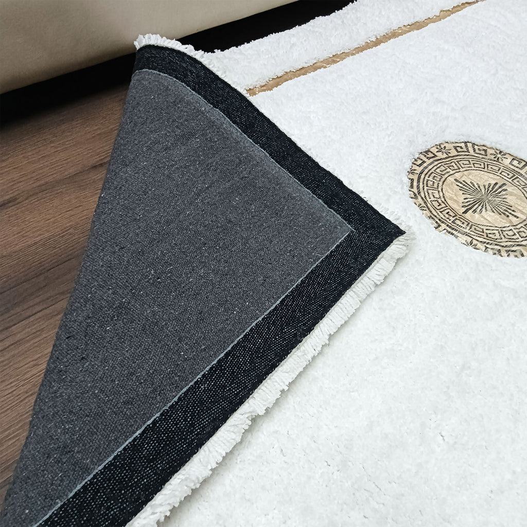 Avioni Divine Collection | Luxury Golden Touch With White/Cream Border Soft And Plush Handmade Living Room Rugs | Different Sizes | Carpet for Living Room