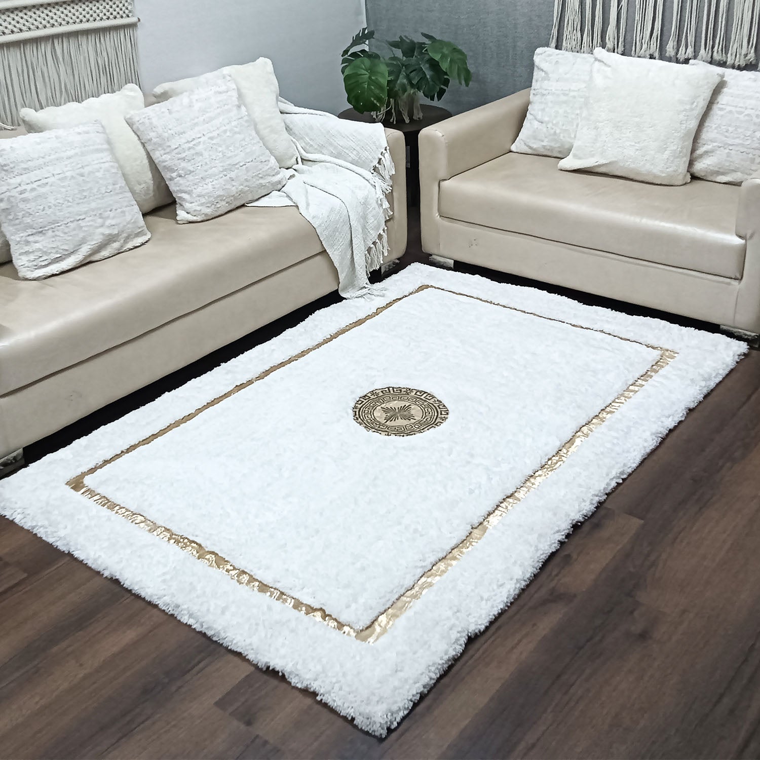 Avioni Divine Collection | Luxury Golden Touch With White/Cream Border Soft And Plush Handmade Living Room Rugs | Different Sizes | Carpet for Living Room