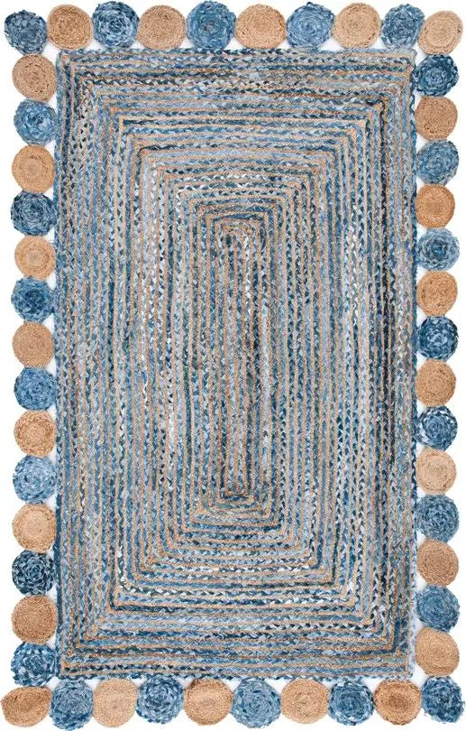 Avioni Home Eco Collection – Denim & Jute Braided Rug with Round Circle Border-122 cms x 182 cms