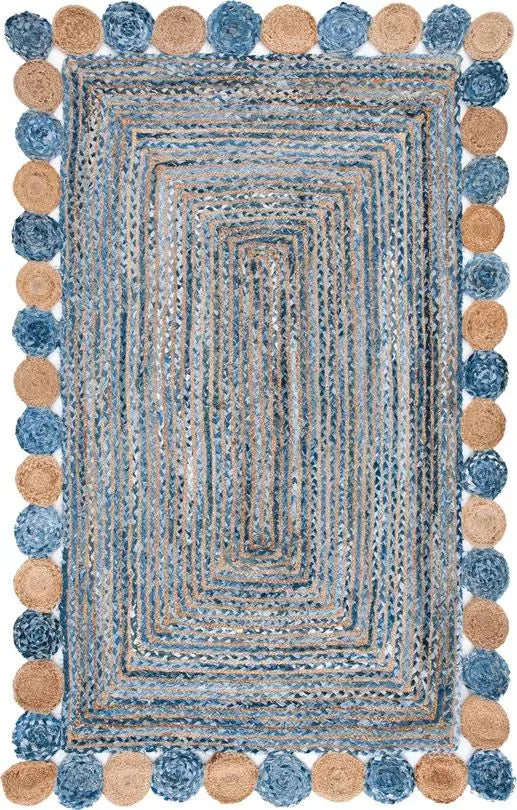Avioni Home Eco Collection – Denim & Jute Braided Rug with Round Circle Border