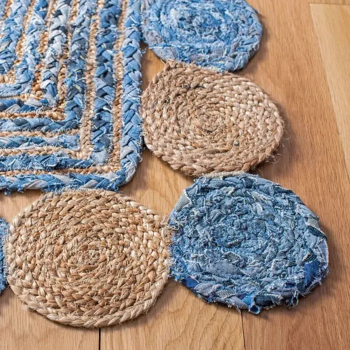 Avioni Home Eco Collection – Denim & Jute Braided Rug with Round Circle Border