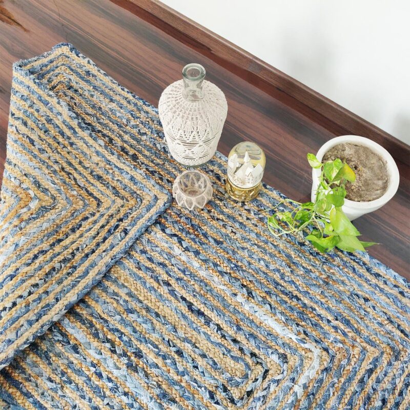 Denim/Jeans With Jute Handmade Braided Rugs| Blue Denim Area Rug|Avioni- Premium Collection