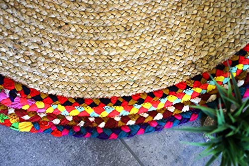 Jute And Cotton Chindi Border Carpets – Braided Area Rugs – Round Rug Handmade – Avioni