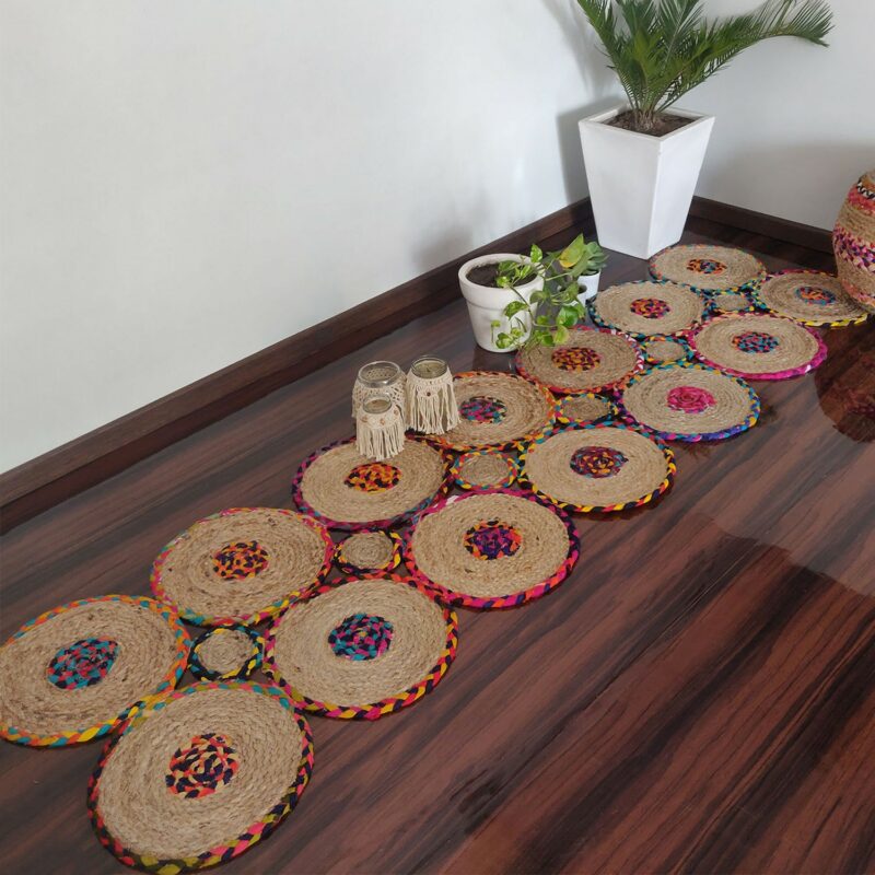 Jute And Chindi Mat – Natural Rugs – Braided Area Rug – – Handmade -(54X 214 cms) 2 feet X 7 feet – Avioni Premium Eco Collection