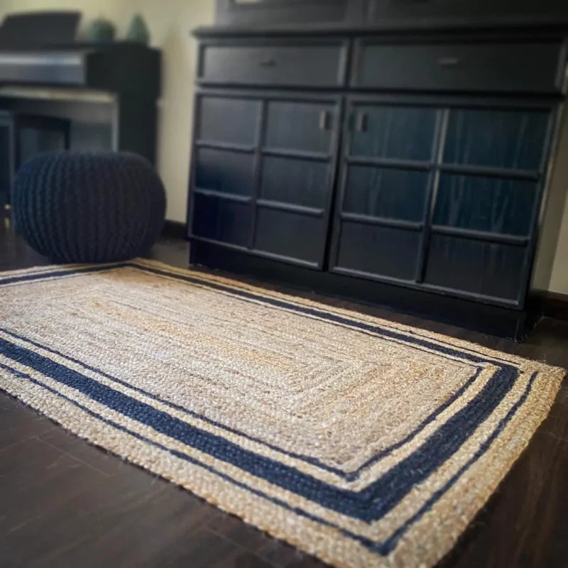 Jute (Natural and Dyed Jute) Handmade Braided Rugs | Natural & Black Jute Area Rug | Avioni- Premium Collection