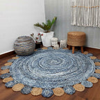 Avioni Home Contemporary Collection -Handmade Jeans With Jute Round Tikki – Multiple Sizes