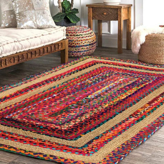Braided Area Rug – Ecofriendly Recycled Cotton Chindi and Jute – Colorful Contemporary Design – Avioni Premium Eco Collection