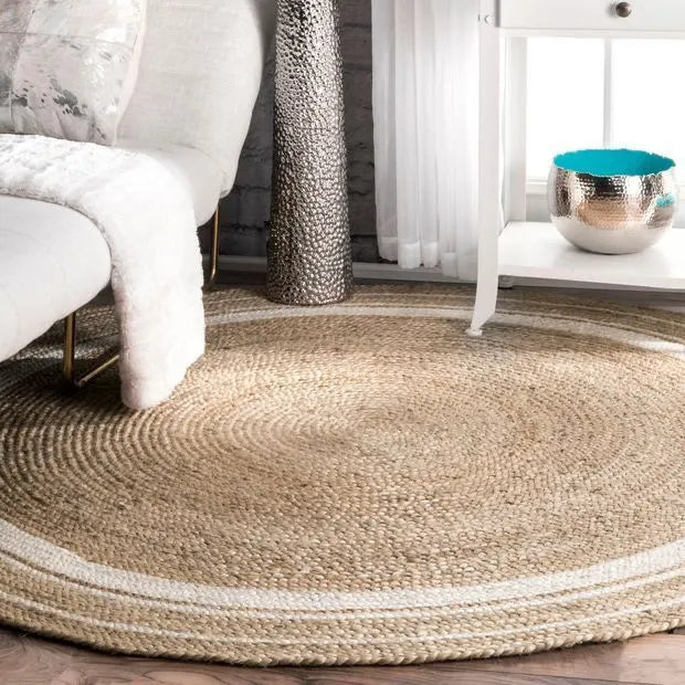 Avioni Braided Natural Jute and Cotton Ecofriendly Carpet Round-Boho Collection-Multiple Sizes