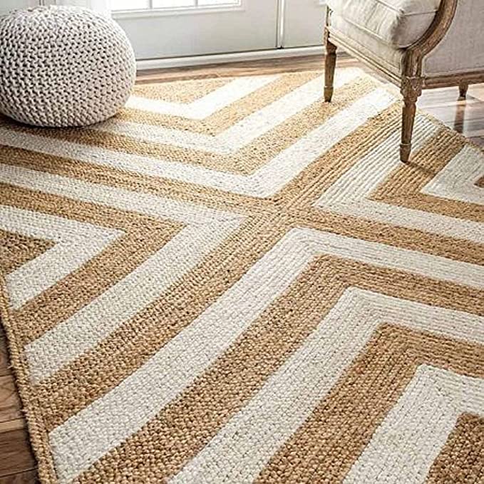Jute (Natural and Bleached Jute) Handmade Braided Rugs | Natural & White Jute Zig-Zag Area Rug | Avioni- Premium Collection