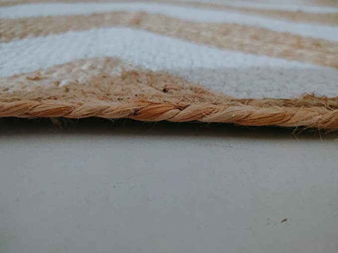 Jute (Natural and Bleached Jute) Handmade Braided Rugs | Natural & White Jute Zig-Zag Area Rug | Avioni- Premium Collection