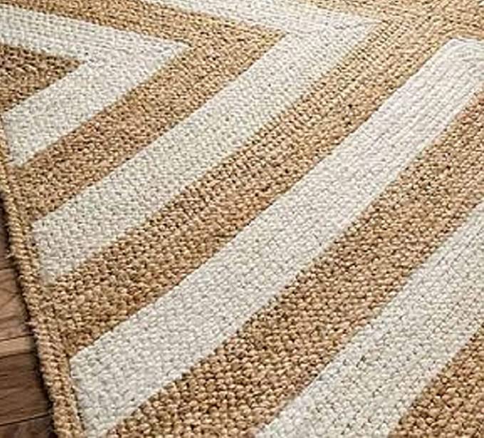 Jute (Natural and Bleached Jute) Handmade Braided Rugs | Natural & White Jute Zig-Zag Area Rug | Avioni- Premium Collection