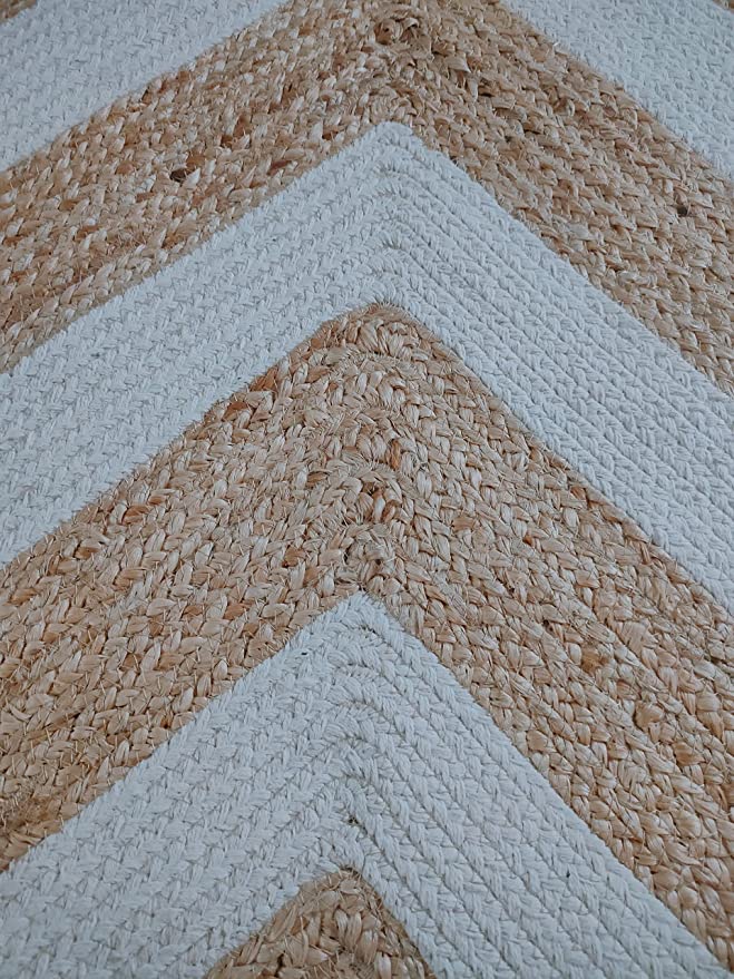 Jute (Natural and Bleached Jute) Handmade Braided Rugs | Natural & White Jute Zig-Zag Area Rug | Avioni- Premium Collection
