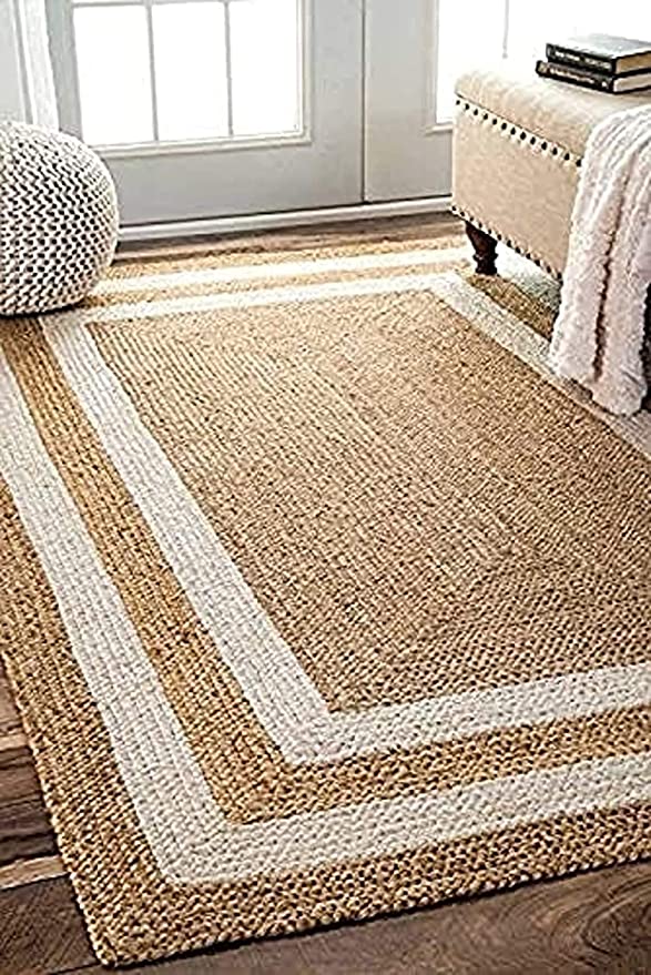 Jute (Natural and Bleached Jute) Handmade Braided Rugs | Natural & Whi ...