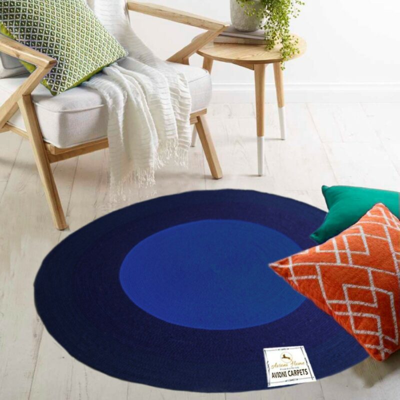 Avioni Cotton Braided Blue Sky Look Area Rug 140CMS (Diameter) round, “Nature Collection”
