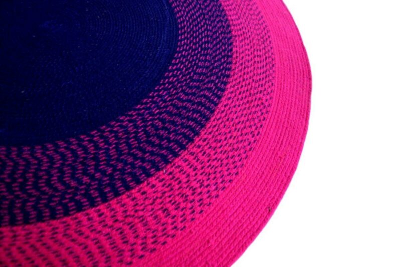 Avioni Cotton Braided Flower Look Pink And Blue Area Rug (Warm Look For Winters) 140CMS (Diameter) round, “Nature Collection”